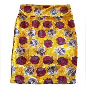 Lularoe pencil skirt size xl‎ . Stunning sunny yellow with purple & pink roses!